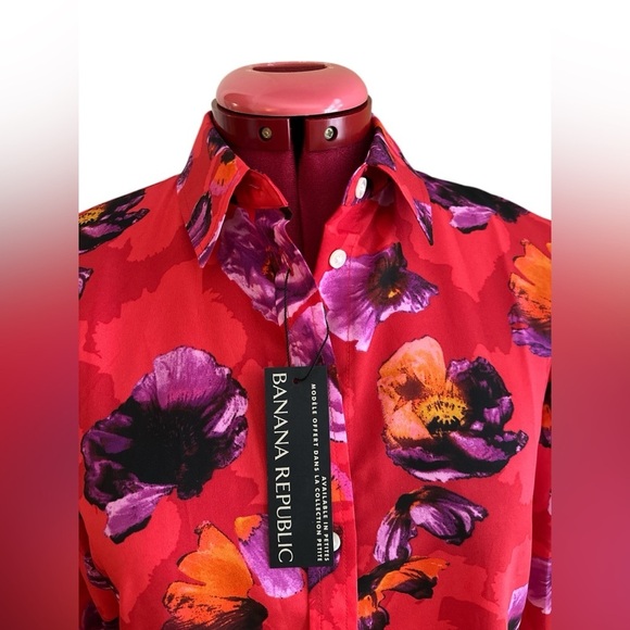 NWT Banana Republic Dillon blouse, long sleeve button up, vibrant, poppy pattern - Picture 4 of 7